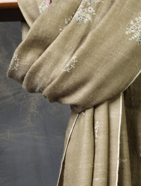 Natural Butti-Dar With Kani Border Embroidery Cashmere Pashmina Shawl