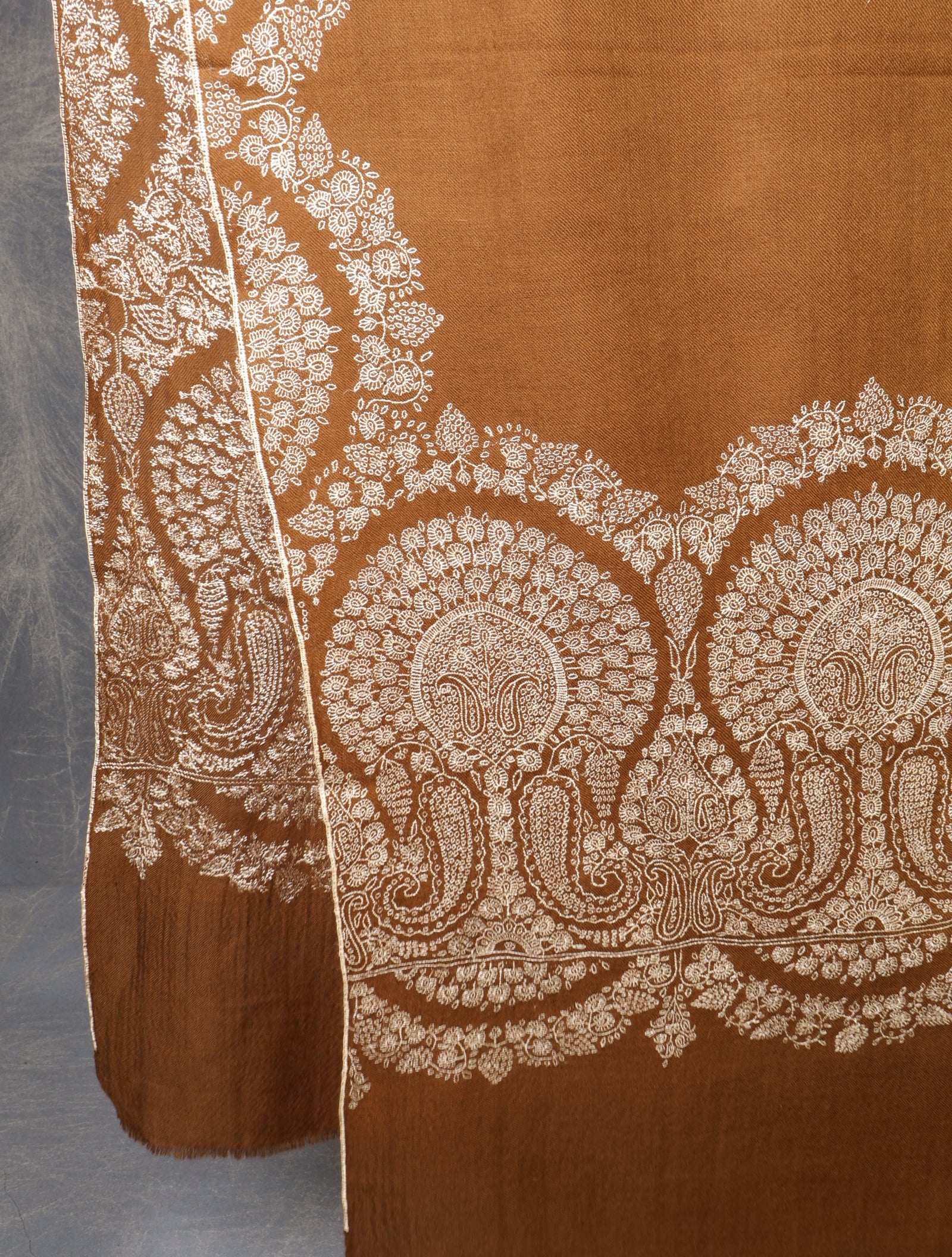 3 yard Mocha Brown Big Border Cashmere Pashmina Shawl