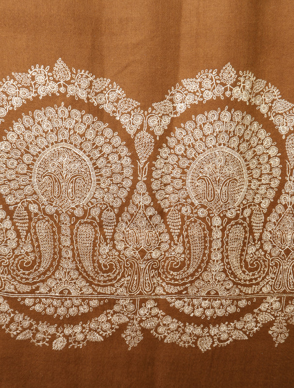 3 yard Mocha Brown Big Border Cashmere Pashmina Shawl