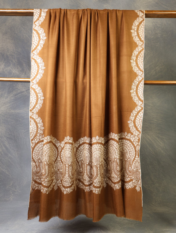 3 yard Mocha Brown Big Border Cashmere Pashmina Shawl