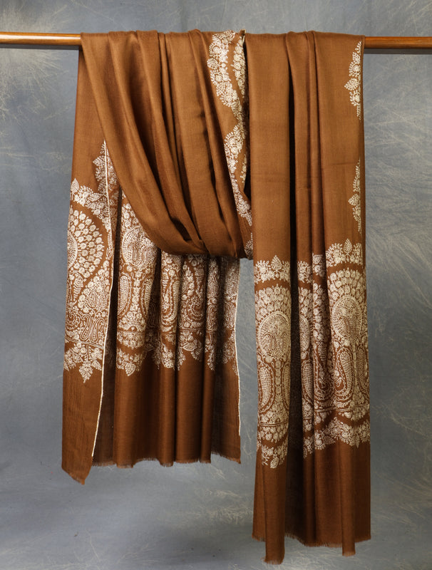 3 yard Mocha Brown Big Border Cashmere Pashmina Shawl