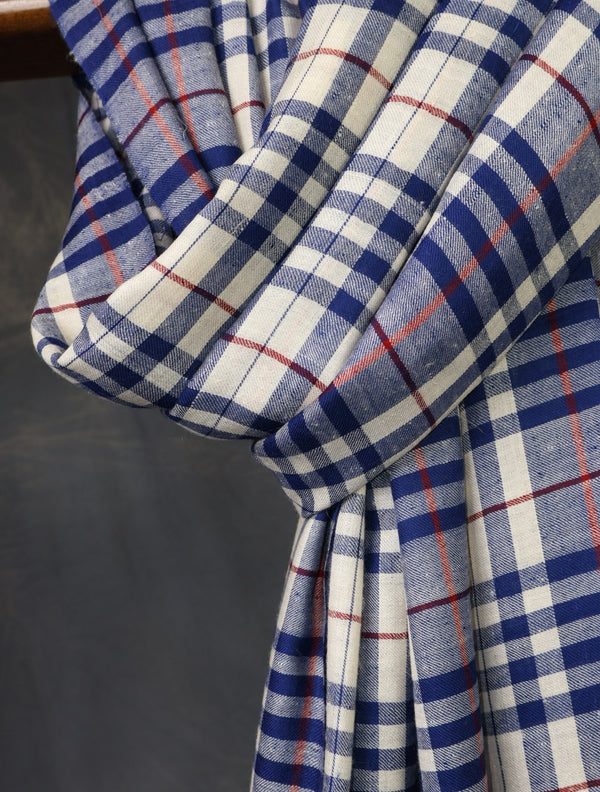 Ivory And Blue  Plaid Pure Cashmere Pashmina Shaw

 – detail view
