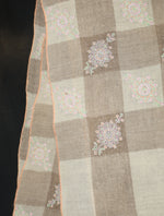 Ivory And Natural Plaid Base Big Motif Jali Embroidery Cashmere Pashmina Shawl