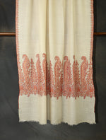 Ivory Base Big Border Embroidery Cashmere Pashmina Shawl