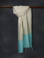 Ivory Base Blue Big Border Embroidery Cashmere Pashmina Shawl