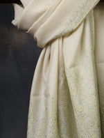 Ivory Base Blue Big Border Embroidery Cashmere Pashmina Shawl