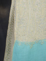 Ivory Base Blue Big Border Embroidery Cashmere Pashmina Shawl