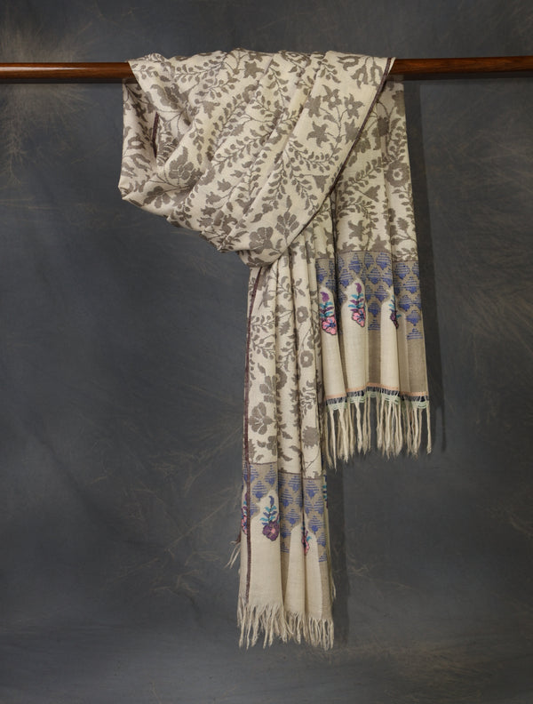 Ivory Base Kani Jamawar Pashmina Shawl – Authentic Kashmir Kani Shawl