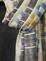 Ivory Base Multi Color Ikat Plaid Pure Cashmere Pashmina Shawl 
