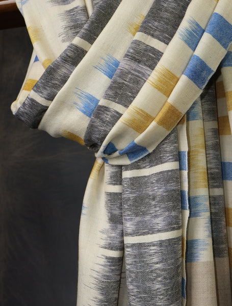 Ivory Base Multi Color Ikat Plaid Pure Cashmere Pashmina Shawl 
