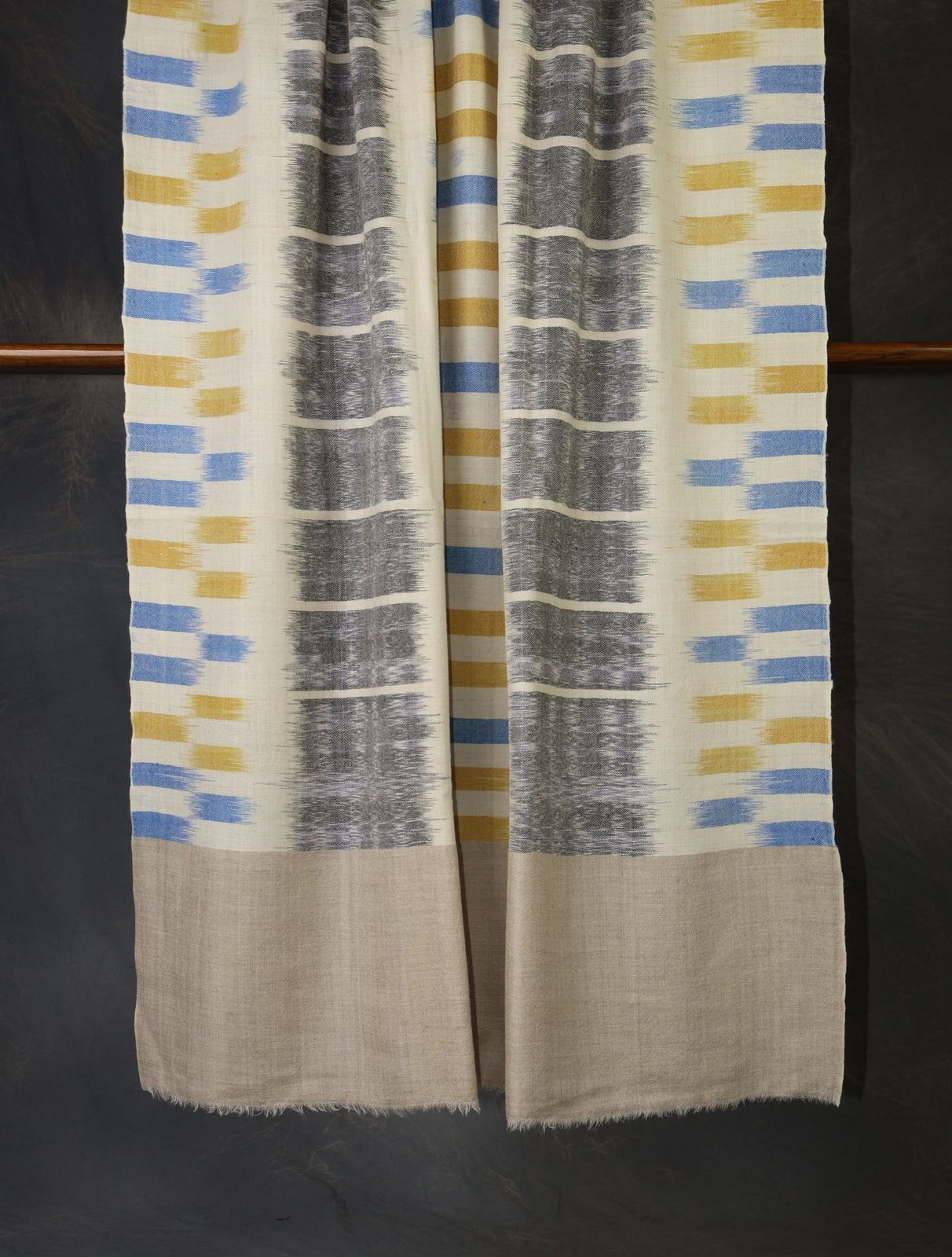 Ivory Base Multi Color Ikat Plaid Pure Cashmere Pashmina Shawl 
