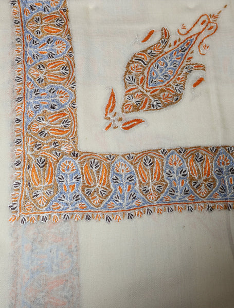Ivory Base Mussar with Orange Blue Embroidery