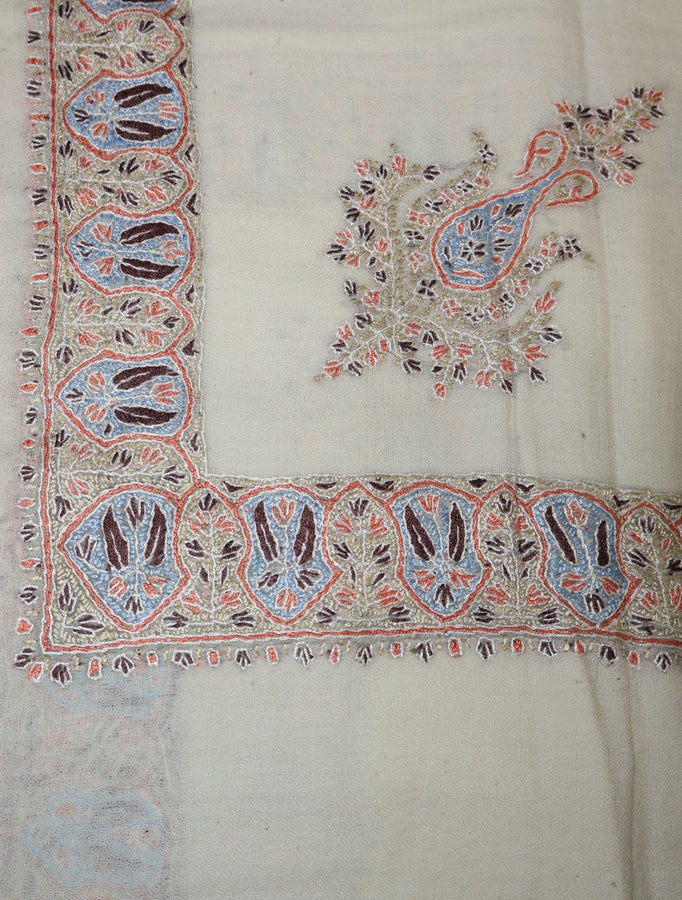 Ivory Base Mussar with Purple Blue Embroidery
