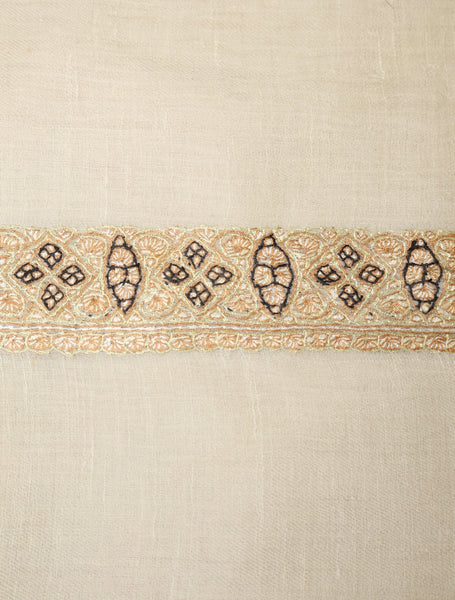 Ivory Base Pashmina Mussar With Golden Tone