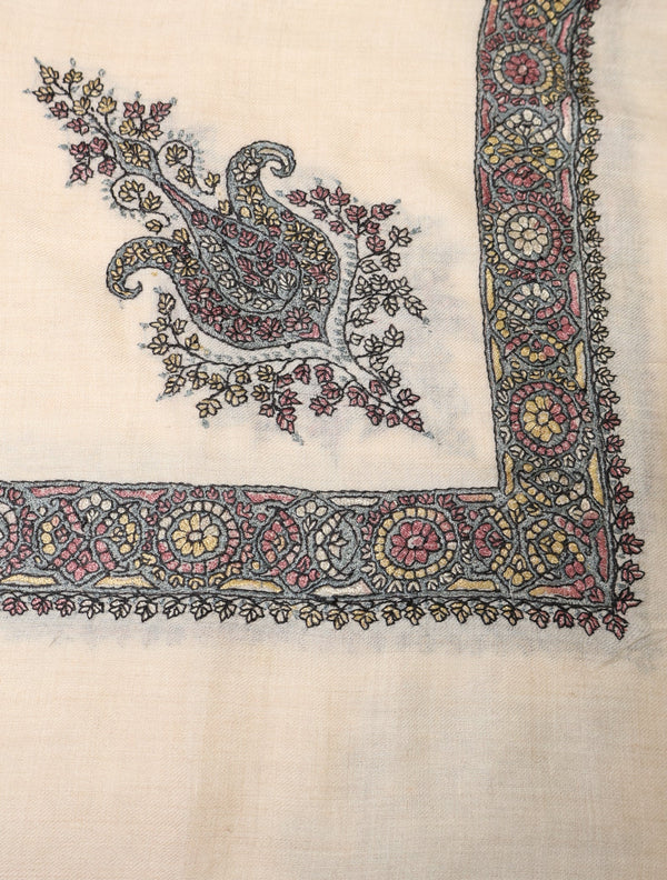 Ivory Base Pashmina Mussar With Grey Tone