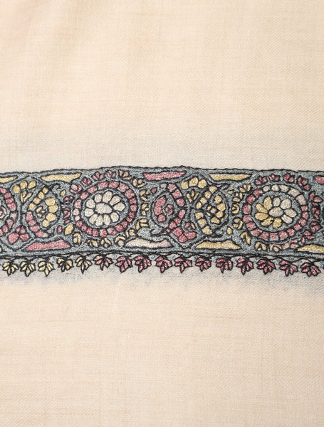 Ivory Base Pashmina Mussar With Grey Tone