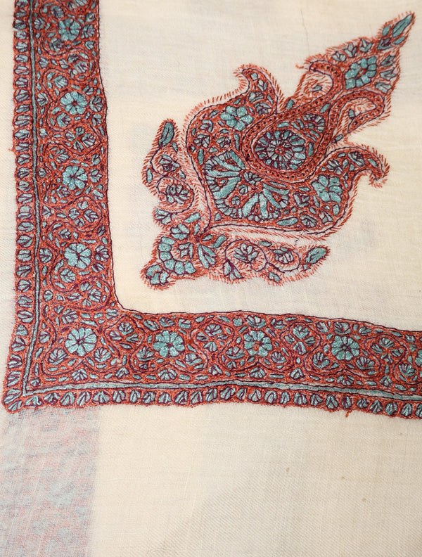 Ivory Base Pashmina Mussar With Red Tone