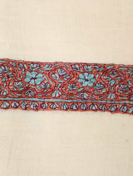 Ivory Base Pashmina Mussar With Red Tone