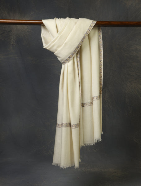 Ivory Base Small Border Embroidery Cashmere Pashmina Shawl