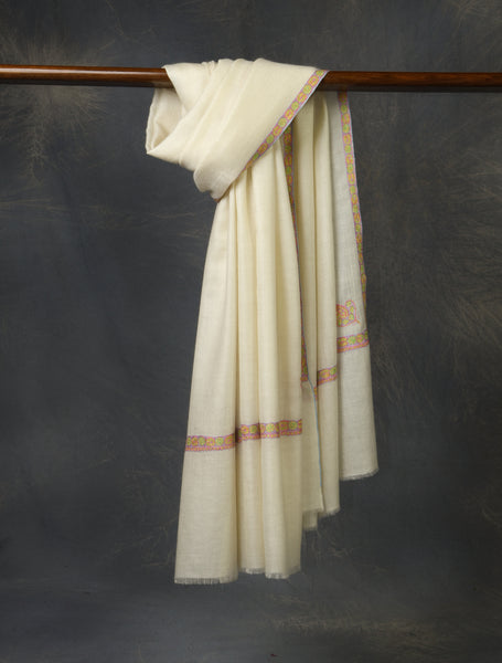 Ivory Base Small Border Embroidery Cashmere Pashmina Shawl