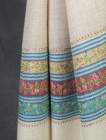 Ivory Base With Border Embroidery Cashmere Pashmina Scarf
