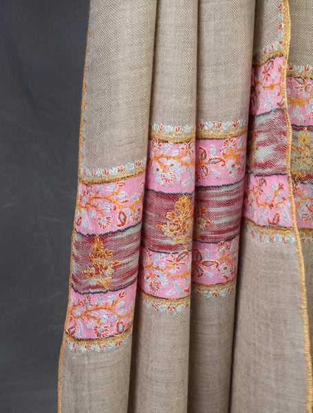 Ivory Base With Border Embroidery Cashmere Pashmina Scarf
