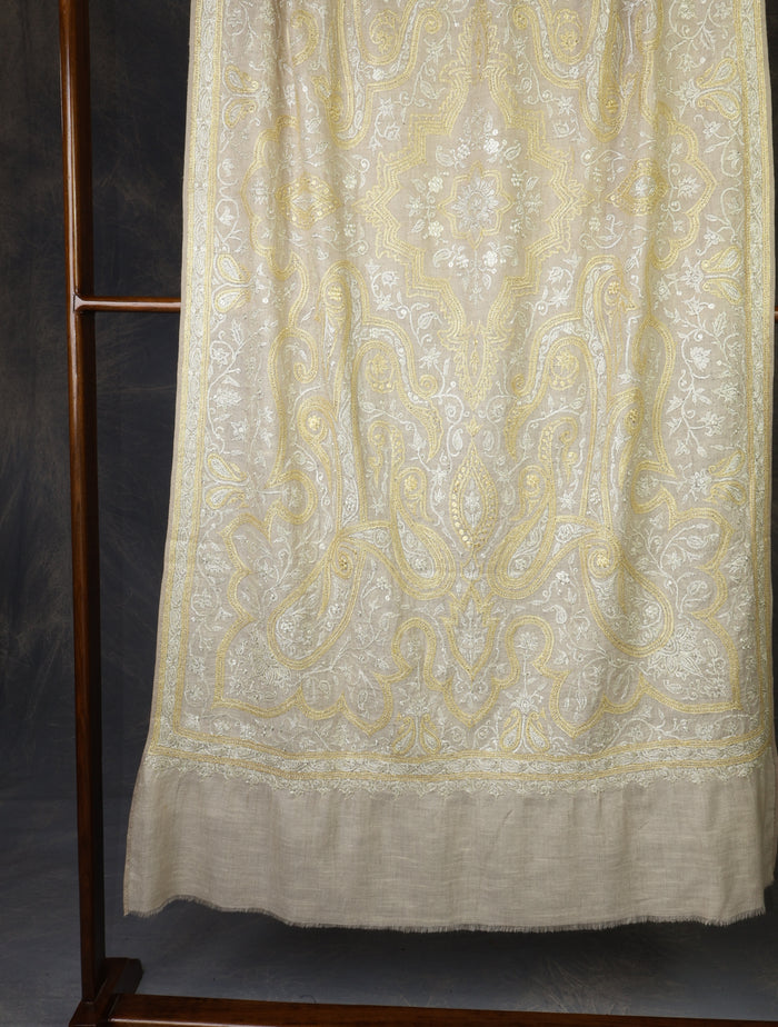 Ivory Base With Tilla Jali Embroidery Pashmina Shawl