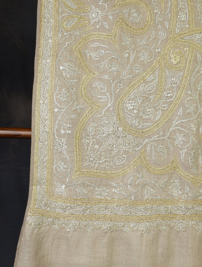 Ivory Base With Tilla Jali Embroidery Pashmina Shawl