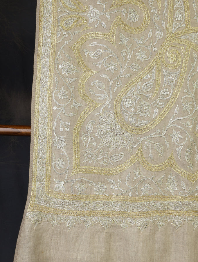  Ivory Base With Tilla Jali Embroidery Pashmina Shawl
