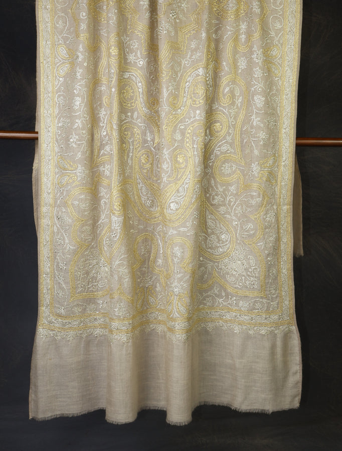  Ivory Base With Tilla Jali Embroidery Pashmina Shawl
