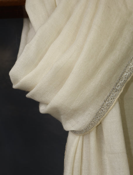 Ivory Base with Tilla Border Embroidery Cashmere Pashmina Scarf