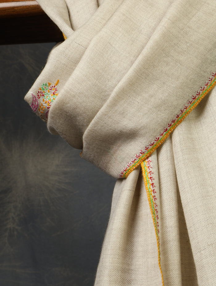 Ivory Boteh Motif Embroidery Cashmere Pashmina Shawl