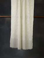 Ivory Jali Embroidery Cashmere Pashmina Scarf
