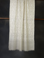 Ivory Jali Embroidery Cashmere Pashmina Scarf
