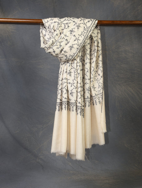 Ivory Jali Embroidery Cashmere Pashmina Shawl
