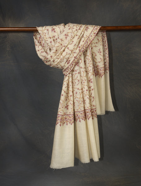 Ivory Jali Embroidery Cashmere Pashmina Shawl