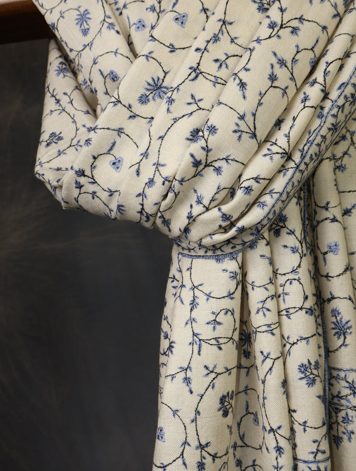 Ivory Base Jali Embroidery Cashmere Pashmina Shawl