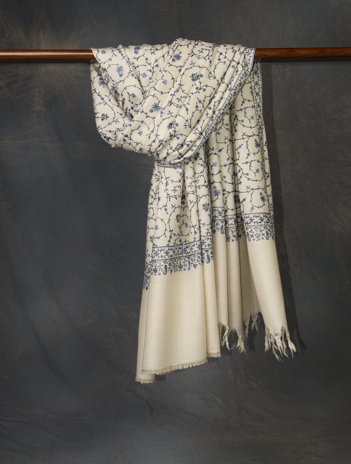 Ivory Base Jali Embroidery Cashmere Pashmina Shawl