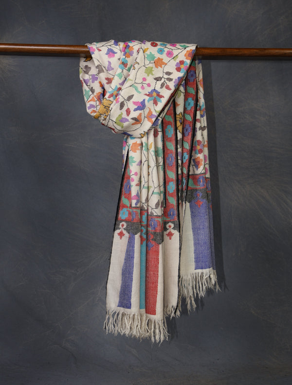 Ivory Kani Pashmina Shawl – Authentic Kashmir Kani Shawl