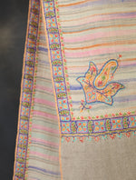 Ivory Multicolor Ikkat Small Border Embroidery Cashmere Pashmina Shawl