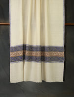 Ivory Striped Border Embroidery Cashmere Pashmina Shawl