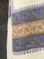 Ivory Striped Border Embroidery Cashmere Pashmina Shawl