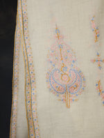 Ivory With Big Buteh Motif Border Embroidery Cashmere Pashmina Scarf