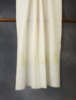Ivory With Green Big Buteh Border Embroidery Cashmere Pashmina Scarf 