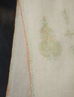 Ivory With Green Big Buteh Border Embroidery Cashmere Pashmina Scarf