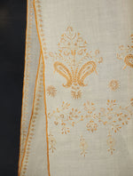 Ivory With Orange Big Buteh Motif Border Embroidery Cashmere Pashmina Scarf