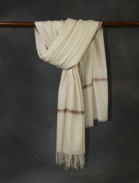 Ivory With Small Border Embroidery Cashmere Pashmina Scarf