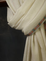 Ivory With Small Border Embroidery Cashmere Pashmina Scarf