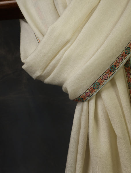 Ivory With Small Border Embroidery Cashmere Pashmina Scarf