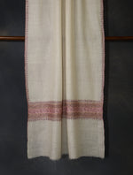 Ivory With Striped Motif Border Embroidery Cashmere Pashmina Scarf